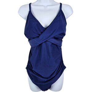 Womens B2prity Crossover Front Navy Blue One Piece Ruched Swimsuit Size 2XL